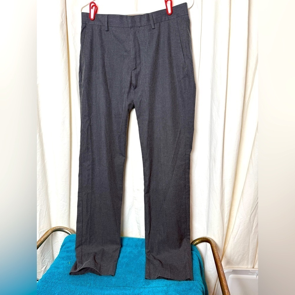 Banana Republic No-Iron Tailored Slim Fit Dress Pants Men 30Wx32L Gray Straight